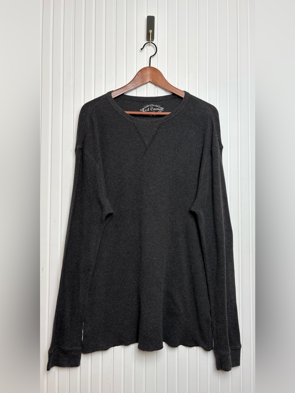 Mens Long Sleeve Waffle Knit Thermal Shirt XL Gray Outdoor Basic Long Sleeve
